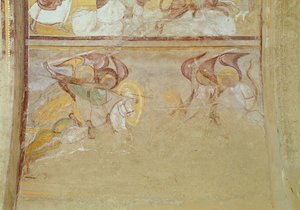 St. Michael and the Angels Fighting the Dragon, detail Apokalypsy z narthexu, cca 1100 (freska) od French School